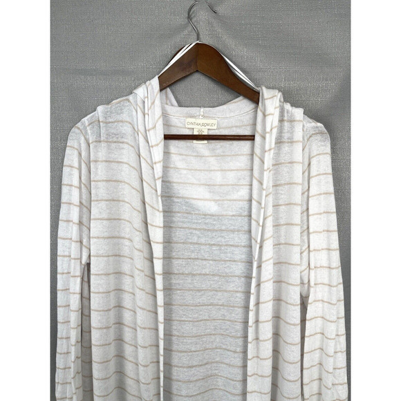 Cynthia Rowley Cardigan Sweater Womens Size XL White Linen Open Front Coastal - Picture 2 of 6